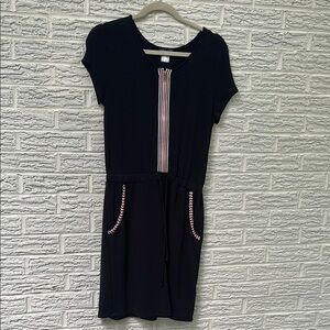 Venus navy blue and striped accent cotton dress